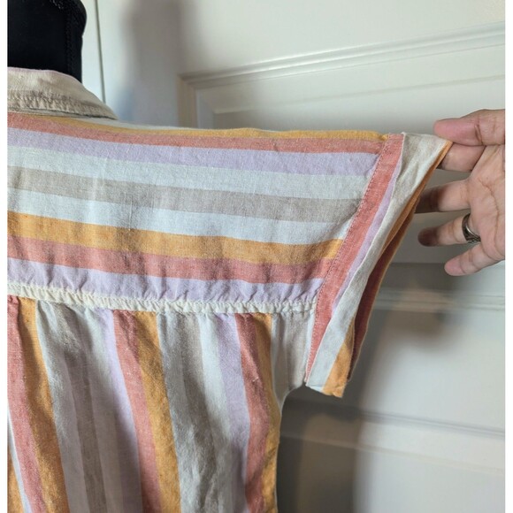 Loft Lou & Grey Size L Blouse 100% Linen Striped Button Up Twist Front Boho Chic - Picture 6 of 10